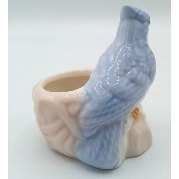 Blue Jay Toothpick Holder Vintage Porcelain 2.25 In Miniature Bird Nest Decor - Picture 9 of 16
